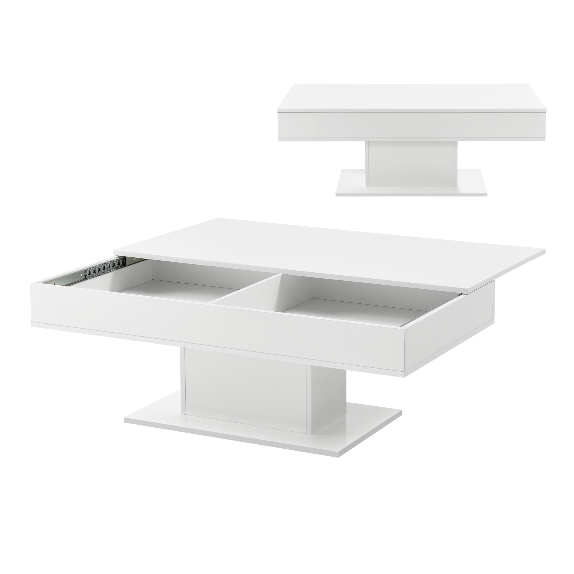 [en-casa]® Soffbord Lünen med inbyggd förvaring-40x110x60cm-högglans vit-melaminbelagd spånskiva