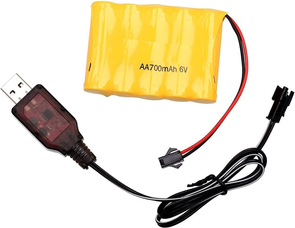 1-delar uppladdningsbar 6V 700mAh AA Ni-CD SM 2P-kontakt för leksaker Power Bank - USB-kabel - Tillbehör till Fjärrstyrda Leksaker Batterier