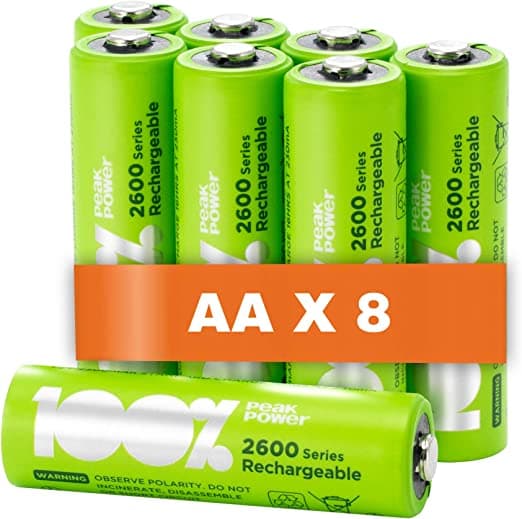 100% PeakPower Laddningsbara AA- batteri 8-pack 100% PeakPower AA NiMH 1-2V LR06 Förladdade, högpresterande batterier med hög kapacitet