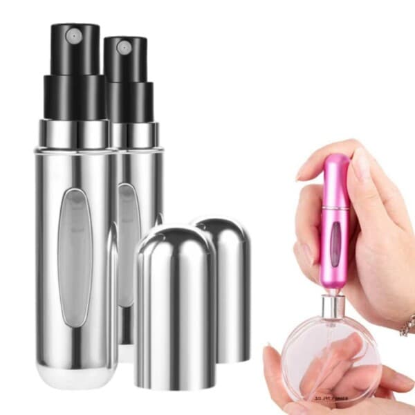 2-Pack Mini Refill Parfymflaska – Påfyllningsbar Resebehållare 5ml Silver
