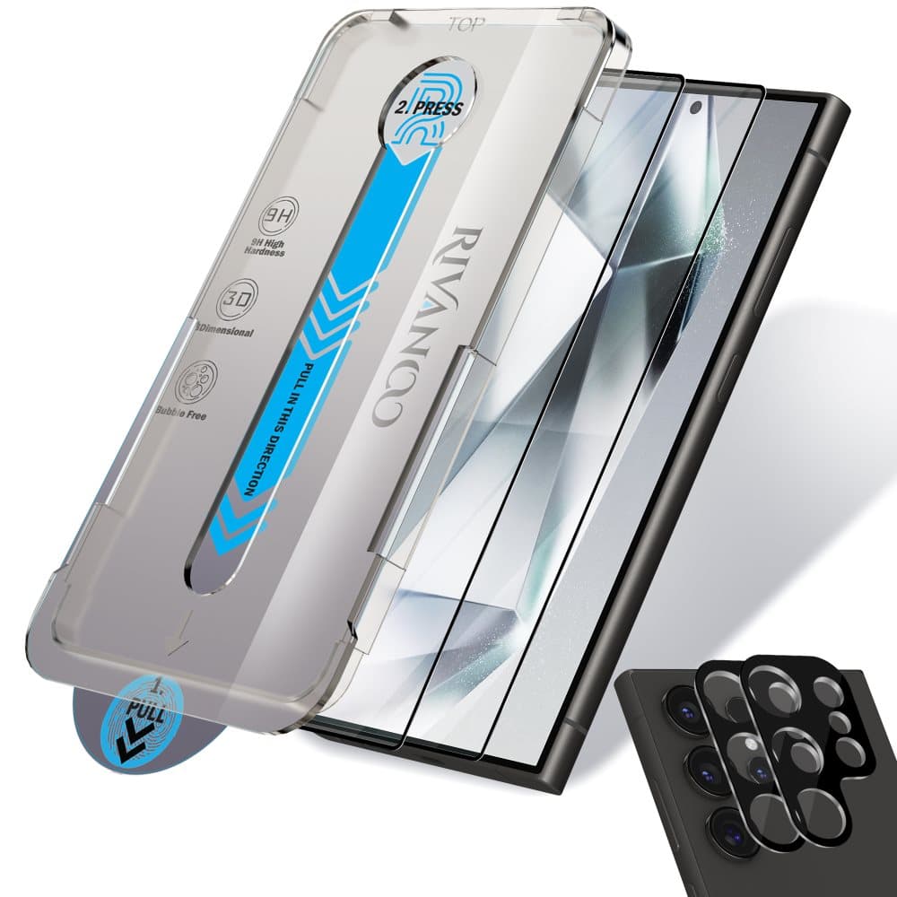 2-Pack Samsung Galaxy S24 Ultra Skärmskydd & 2-Pack Linsskydd - Härdat Glas [Automatisk Installation] - Bubbelfritt