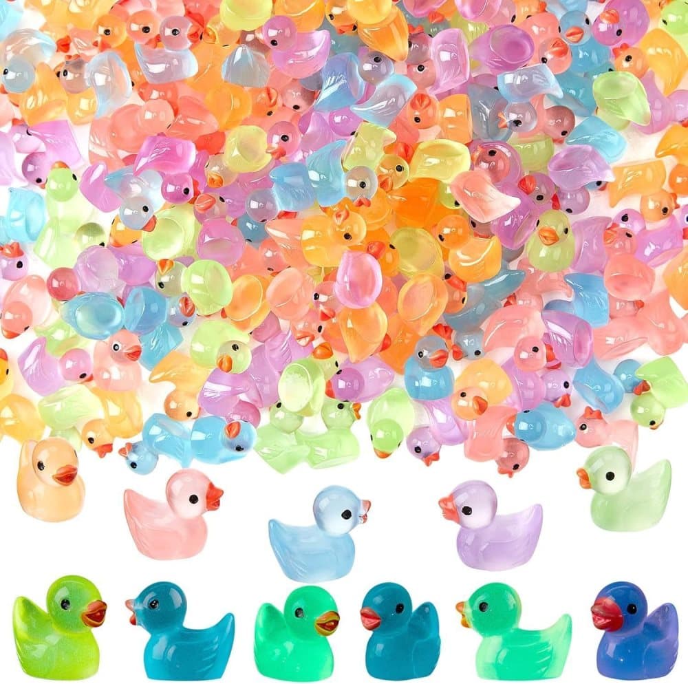 200 st Självlysande Luminous Tiny Ducks Set Dekoration Realistisk Form Hållbar Harts Förtjusande ankor för jul födelsedagsfest Barnens dag