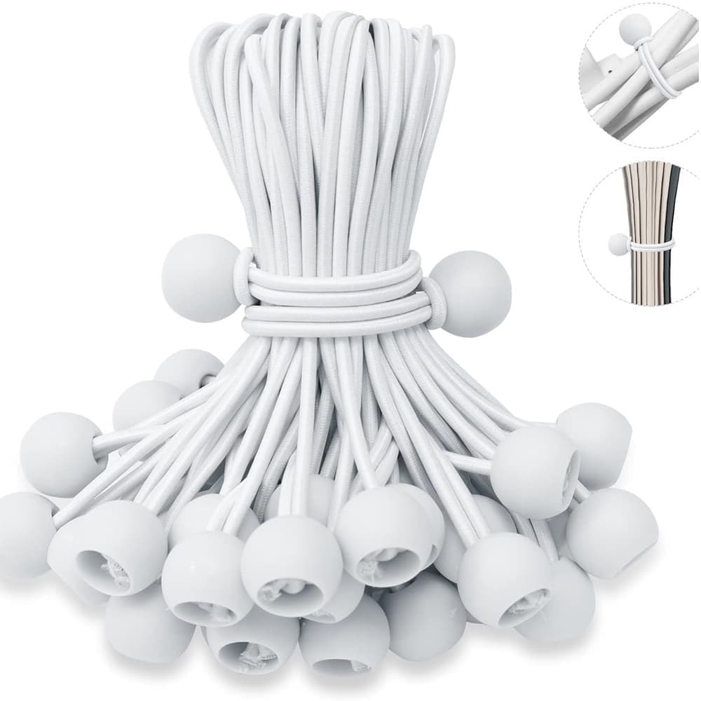 50-pack långa bungee-snören med spänne för tält, tält, banderoller och presenningar