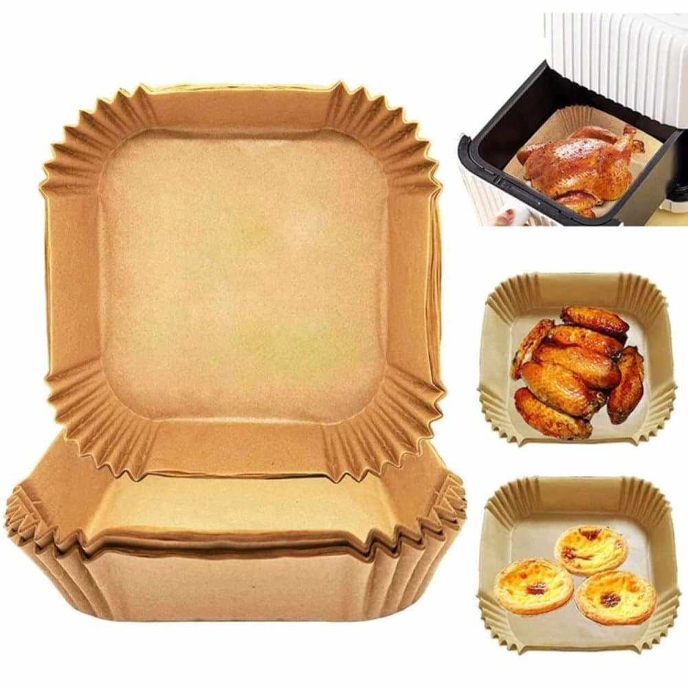 50st Fyrkantiga Airfryer Papper – Bakplåtspapper för Luftfritös 16cm