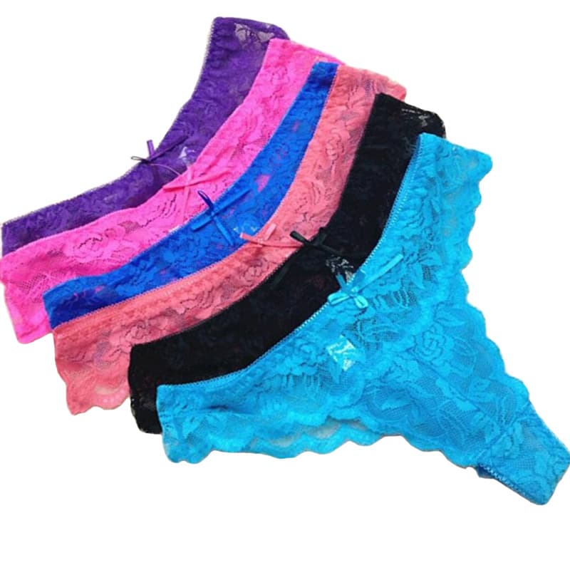 6-pak med thongs blondetrusser, 6 forskellige farver