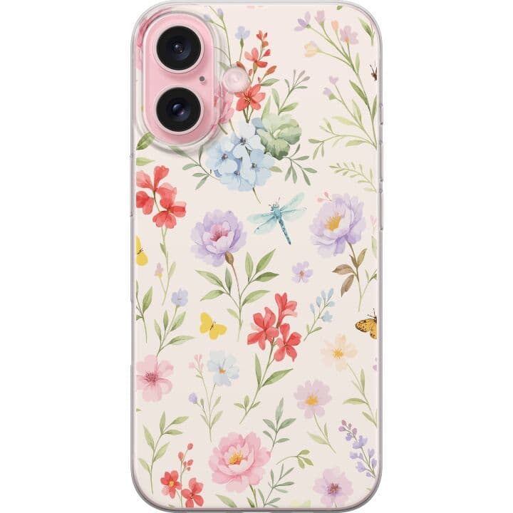Apple iPhone 16 Genomskinligt Skal Blommor