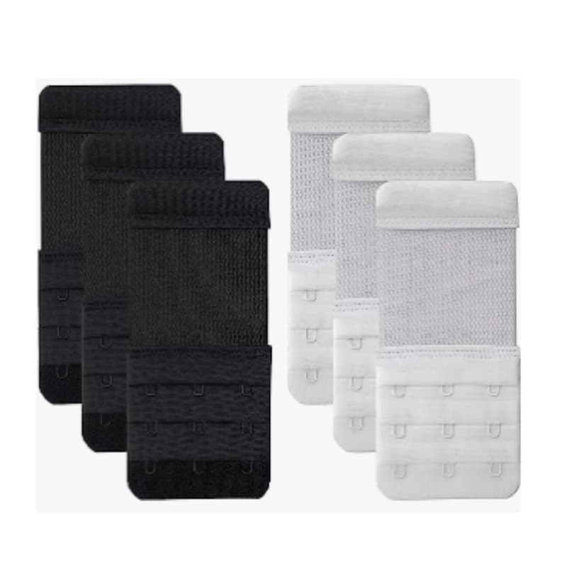 Bekväm elastisk bh-förlängare bh-stängningsförlängning 3 rader 3 krokar 6-pack Svart vit