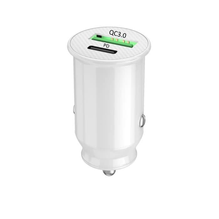 Bil-laddare för bil med tänduttag för Archos 55 Access USB till USB Type C Snabbladdning 30W PD & QC 3-0 - 2 portar