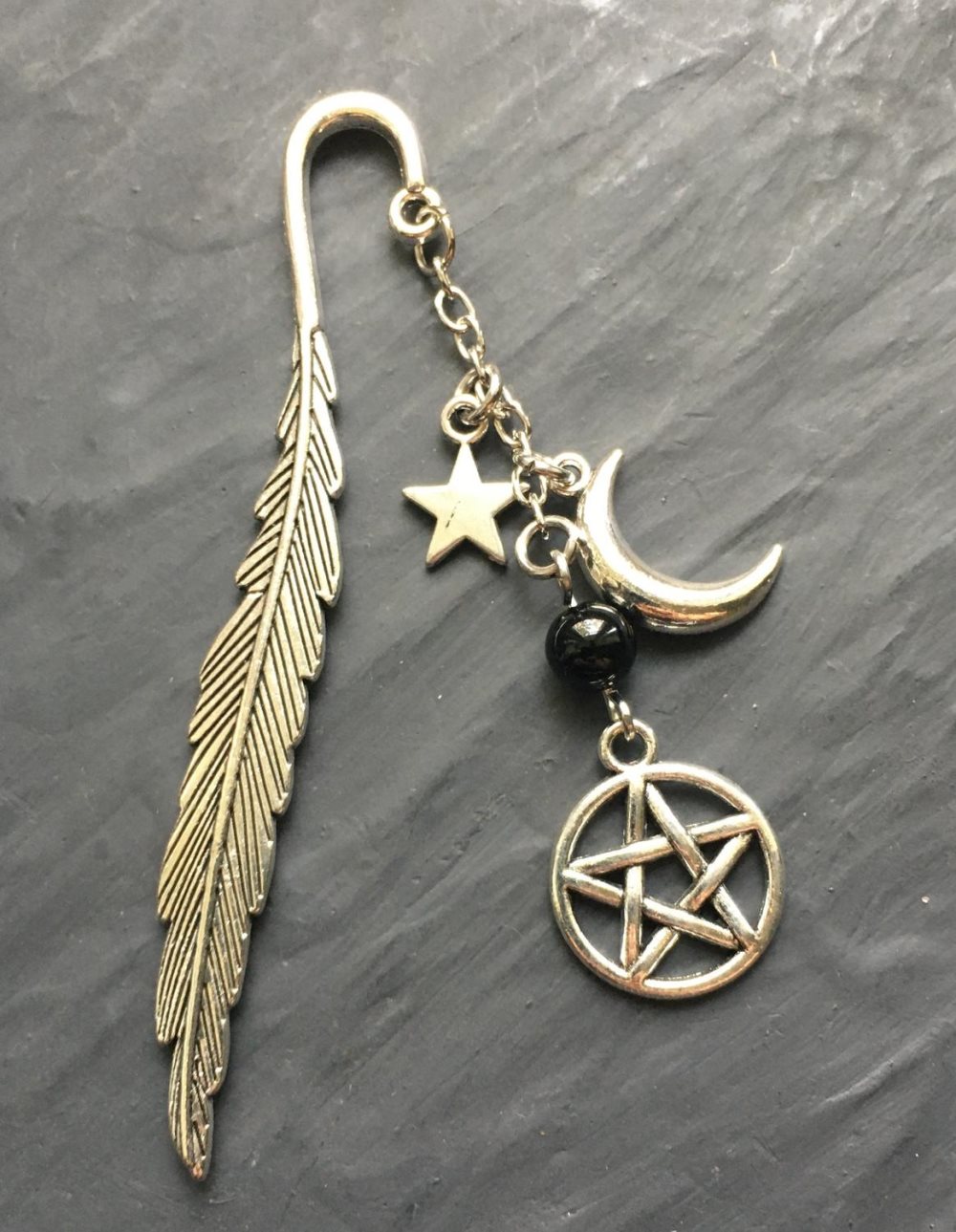 Bokmärke Pentagram Onyx Crescent Moon Stjärna Wicca Pagan