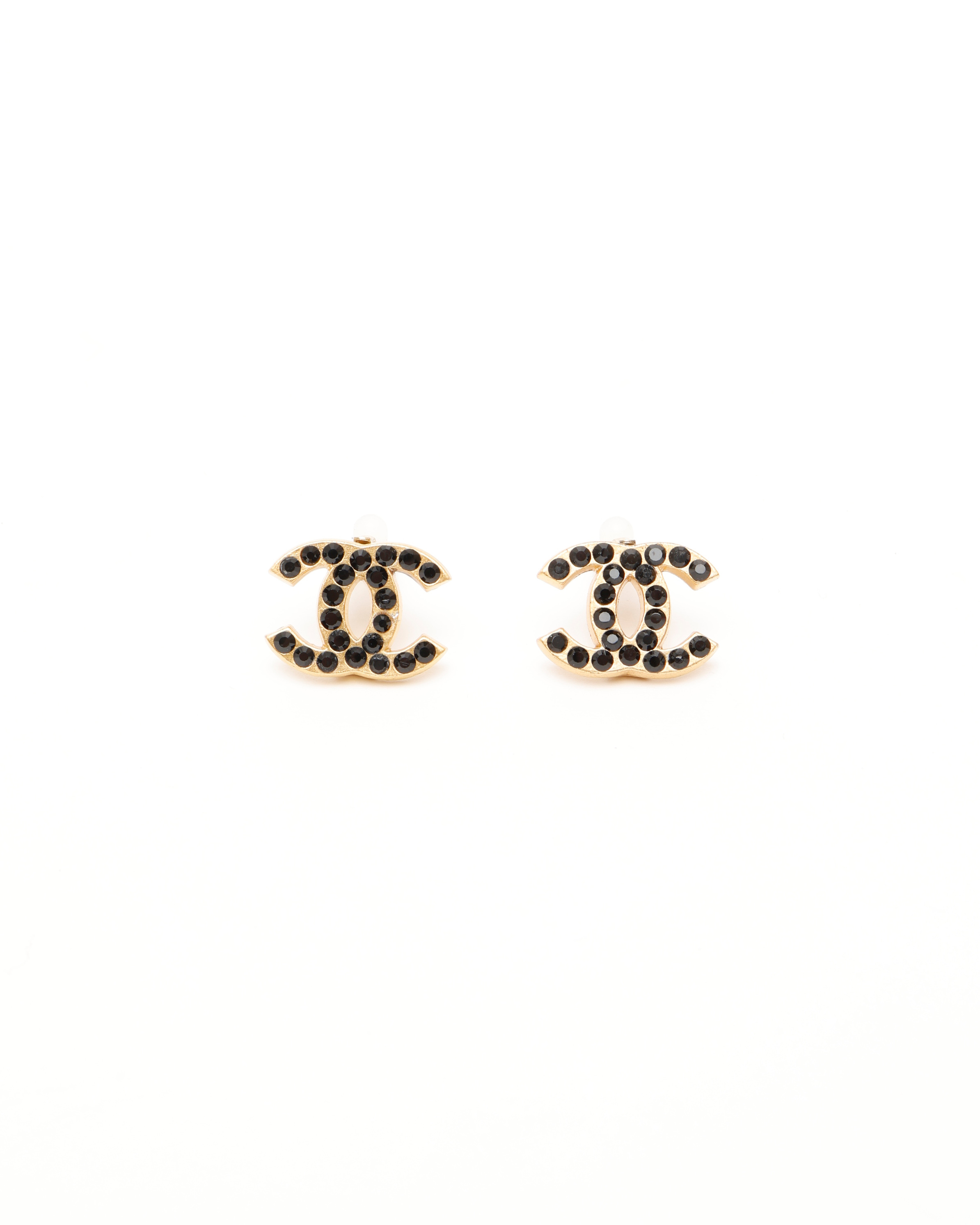Chanel Coco Mark Gun Metal Clip-on Rhinestone Earrings