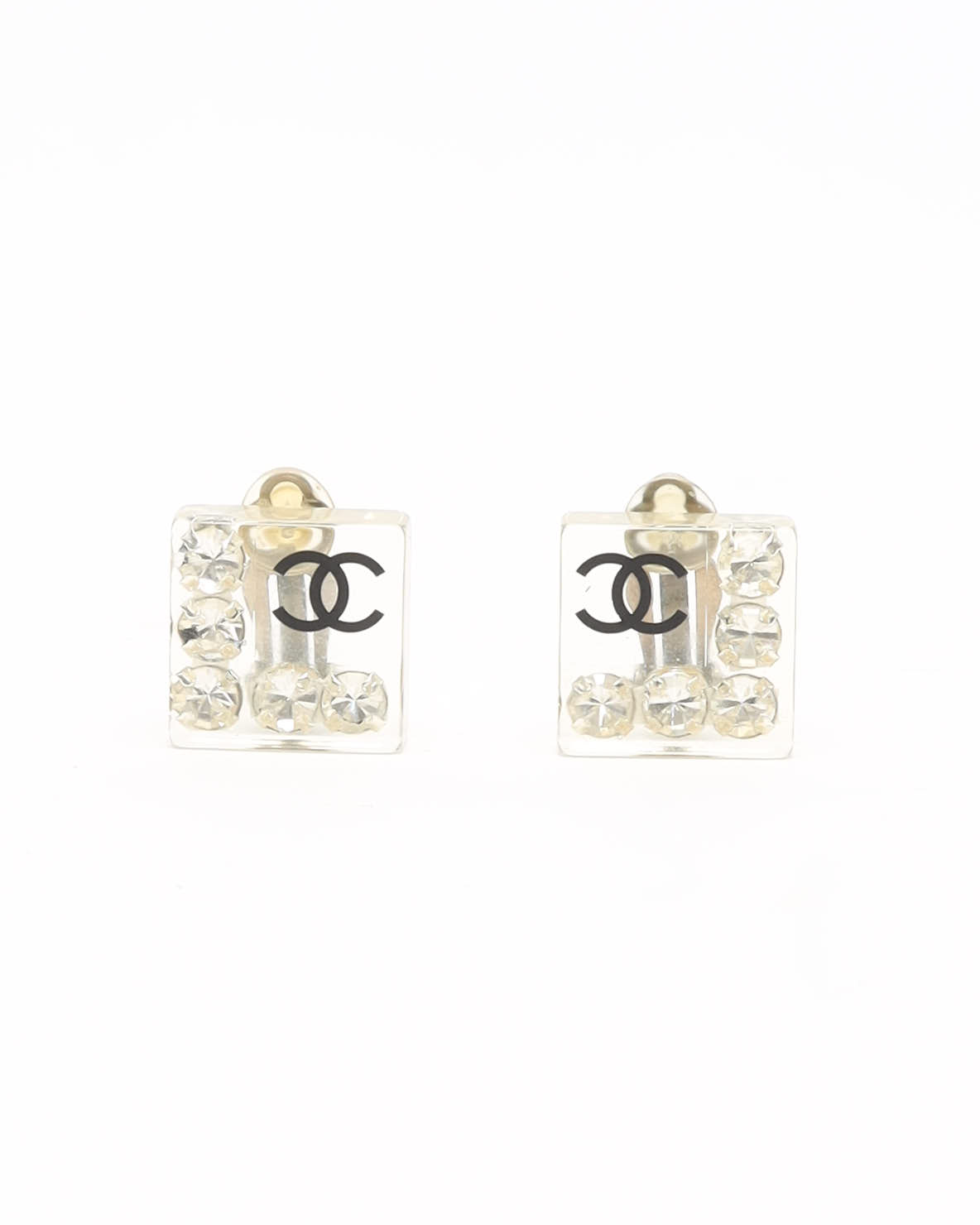 CHANEL Square Rhinestone Clip-on Earrings