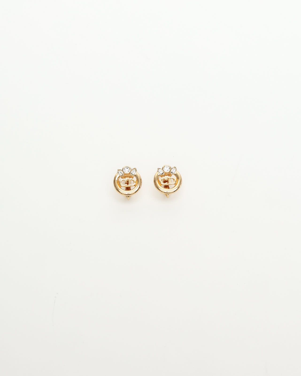 Christian Dior CD Logo Rhinestone Clip-on Earrings