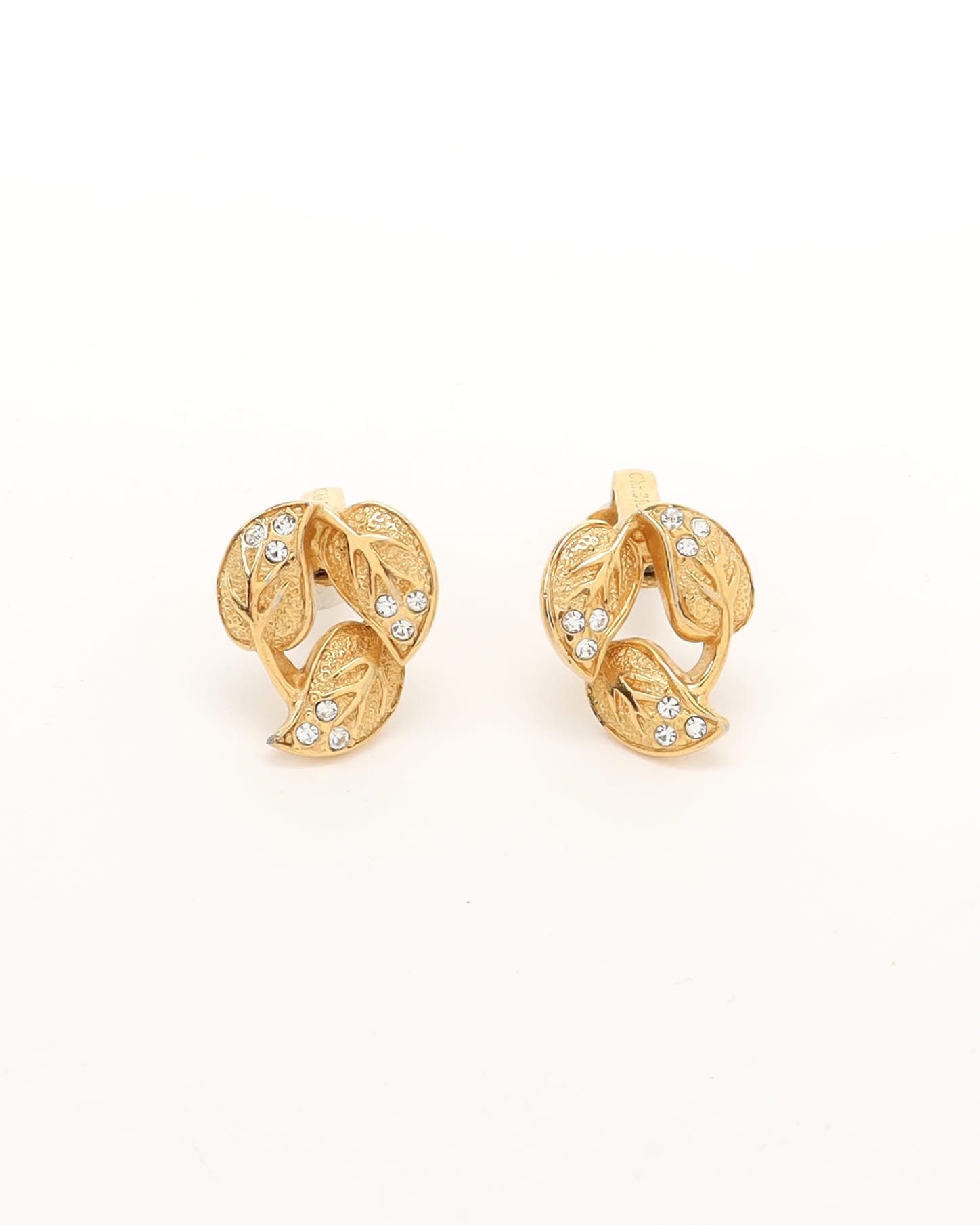 CHRISTIAN DIOR Leaf Motif Strass Clip-on Earrings
