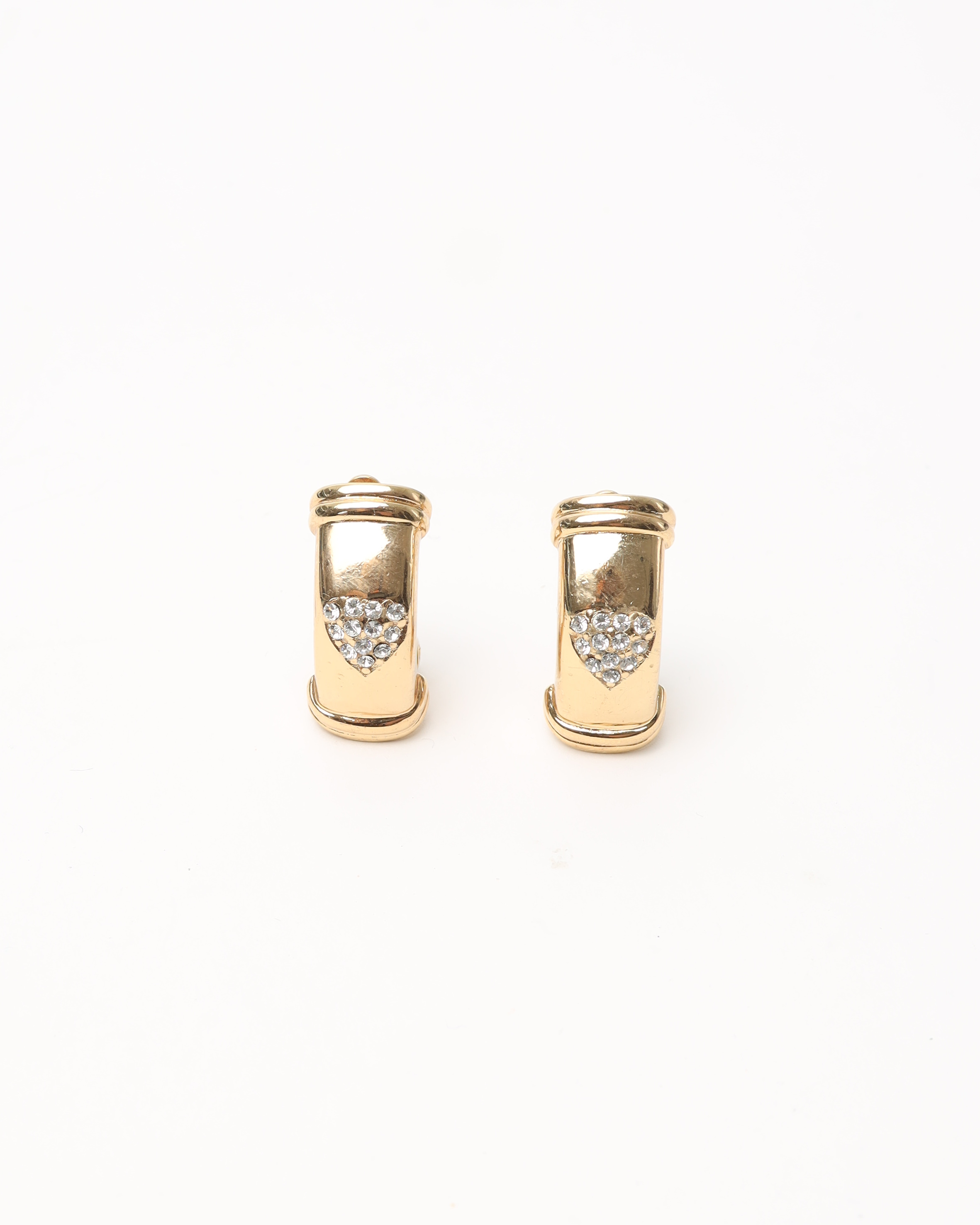 CHRISTIAN DIOR Rhinestone Heart Clip-on Earrings