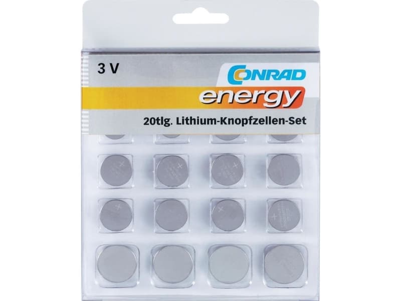 Conrad 650675, Engångsbatteri, Litium, 3 V, 20 styck, Knapp/mynt