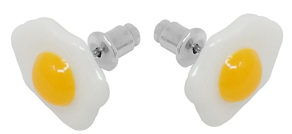 Coola Silver Stud Örhängen med Stekt Ägg / Äggula - Vit & Gul