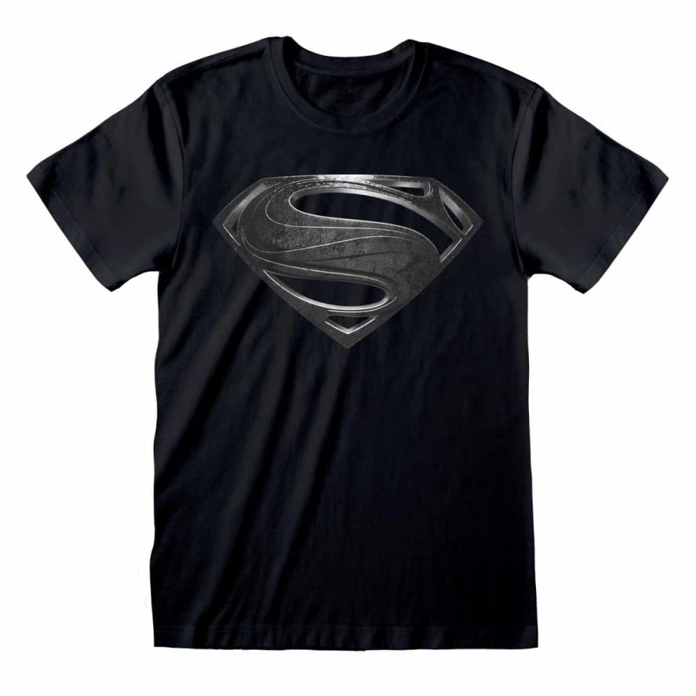 DC Justice League Movie - Superman Black Logo (Unisex Black T-Shirt) Ex Large
