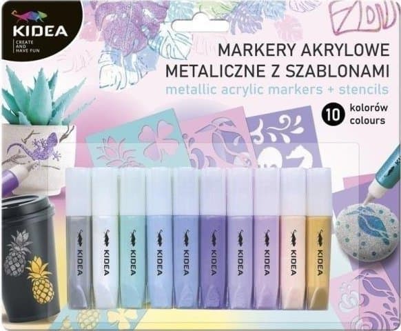 Derform Akrylpennor för metallic 10 färger med stenciler Kidea