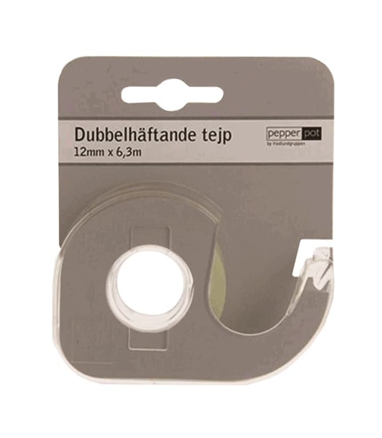 Dubbelhäftande tejp med hållare 12mm x 6,3m