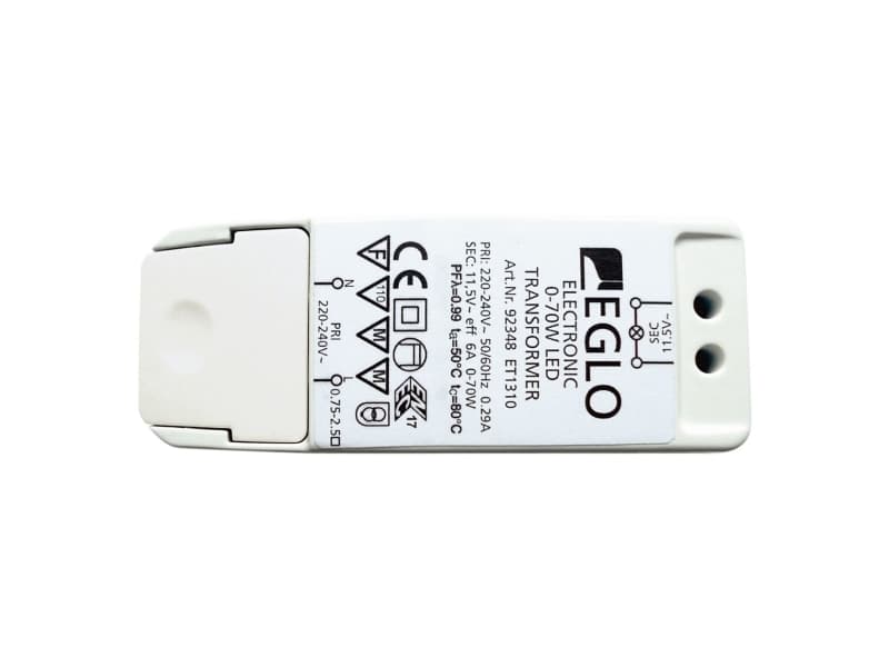 EGLO 92348, Vanlig belysningstransformator, Vit, 70 W, 220 - 240 V, 11-5 V, 50 / 60 hz