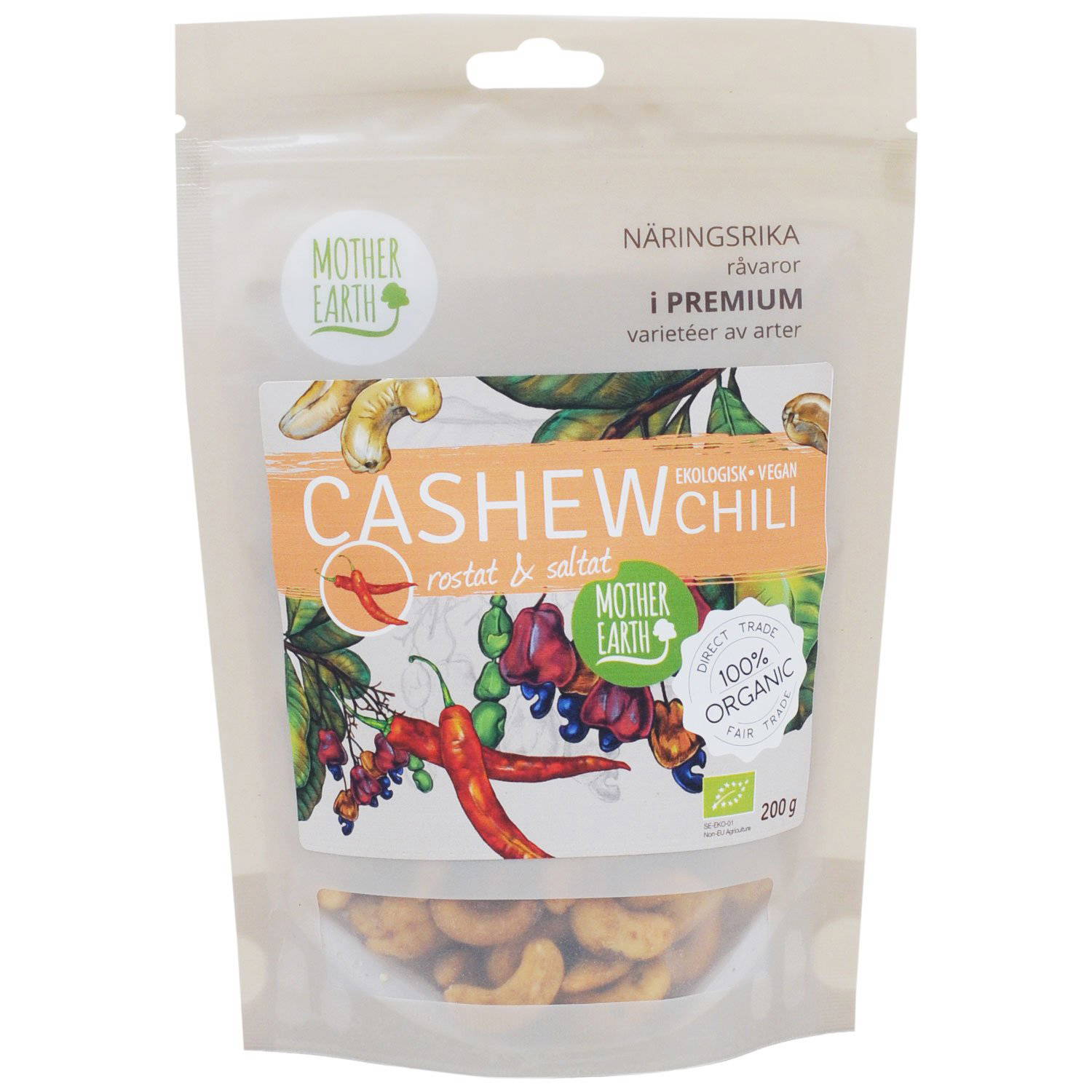 Ekologiska Cashewnötter med chili 200 gram