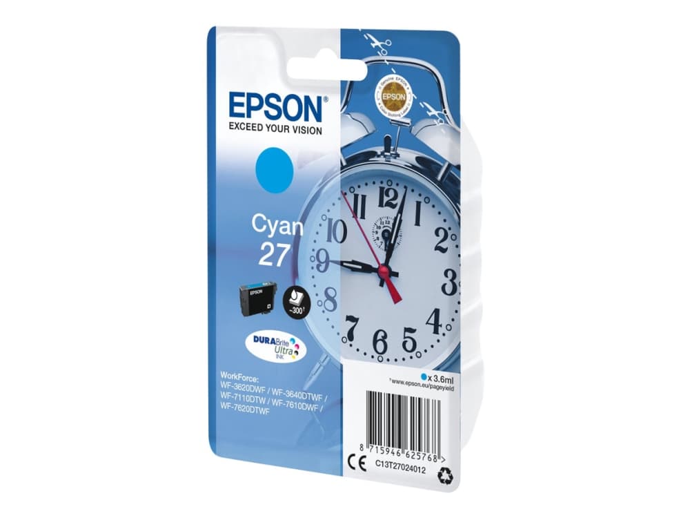 Epson 27 - 3-6 ml - cyan - original - bläckpatron - för WorkForce WF-3620, WF-3640, WF-7110, WF-7210, WF-7610, WF-7620, WF-7710, WF-7715, WF-7720