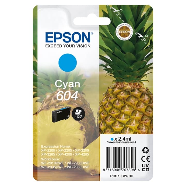 EPSON Bläck C13T10G24010 604 Cyan, Ananas