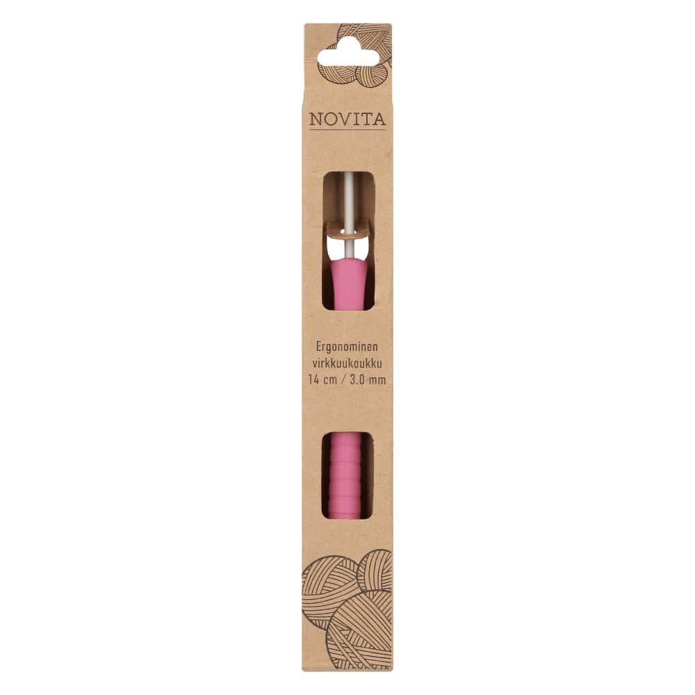 Ergonomisk Virknål 14 cm 3-00 mm rosa Novita