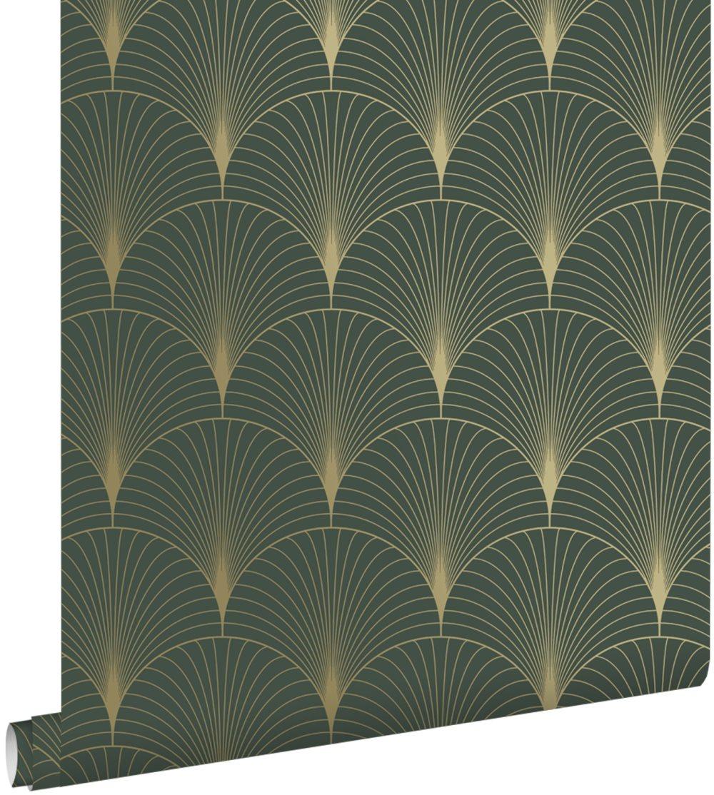 ESTAhome tapet art deco mörkgrönt och guld 0-53 x 10-05 m