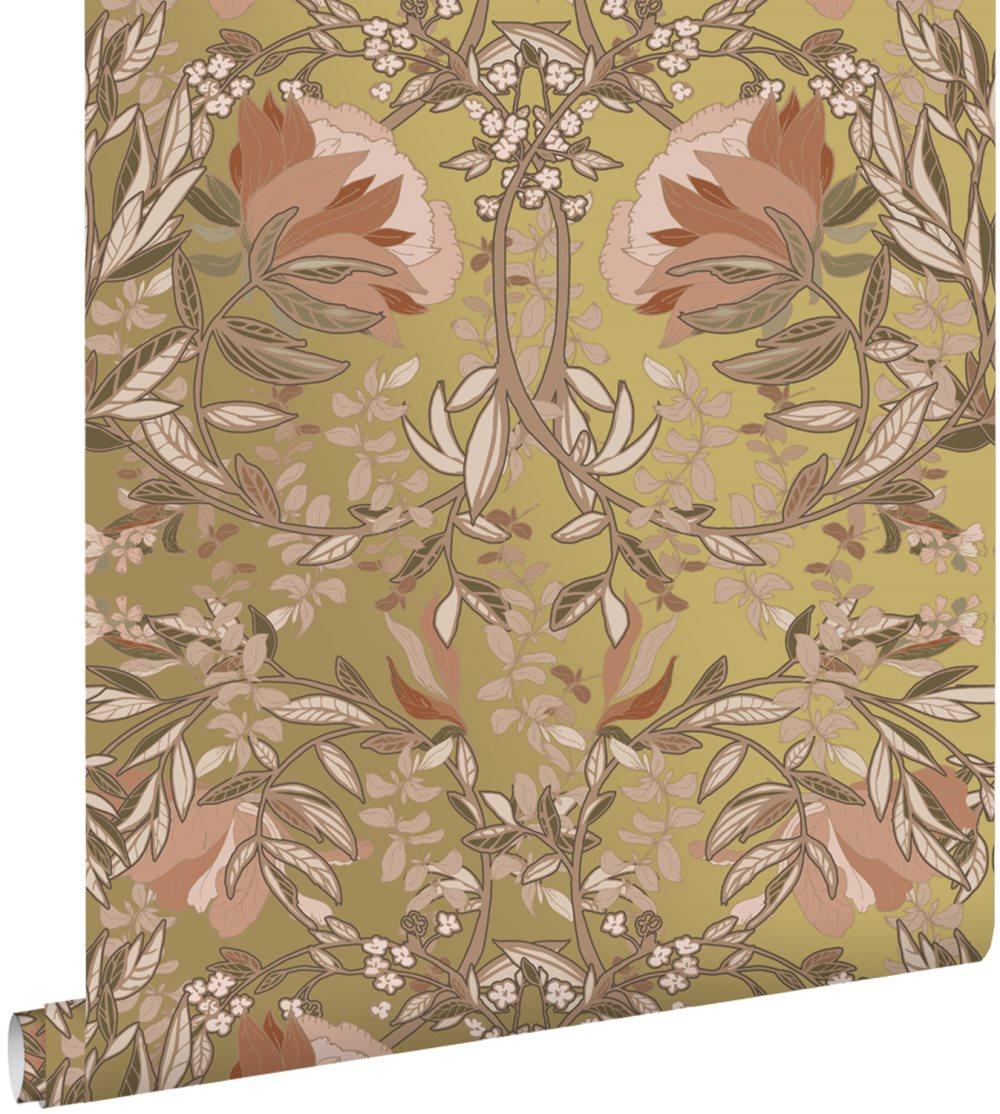 ESTAhome tapet blommor art nouveau stil guld och terrakotta rosa 0-53 x 10-05 m