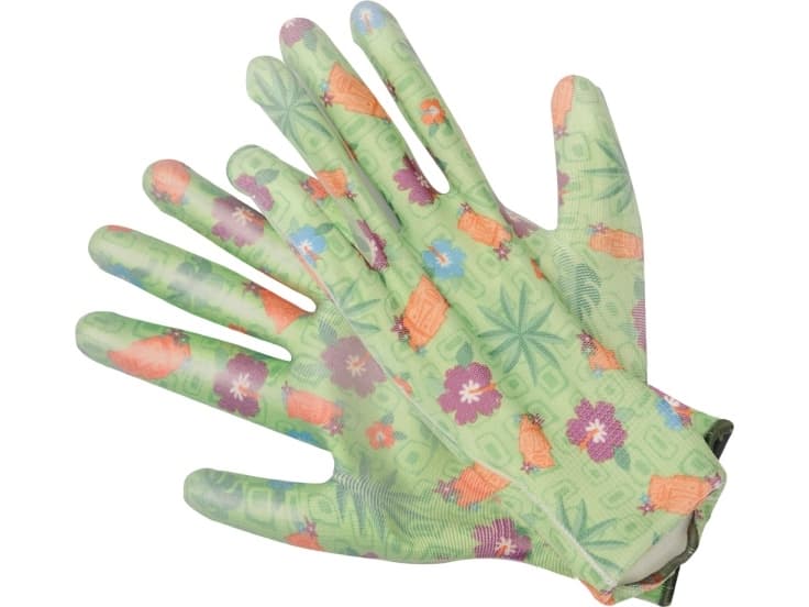 Flo Gummerade trädgårdshandskar med blommor 10 grön 74135