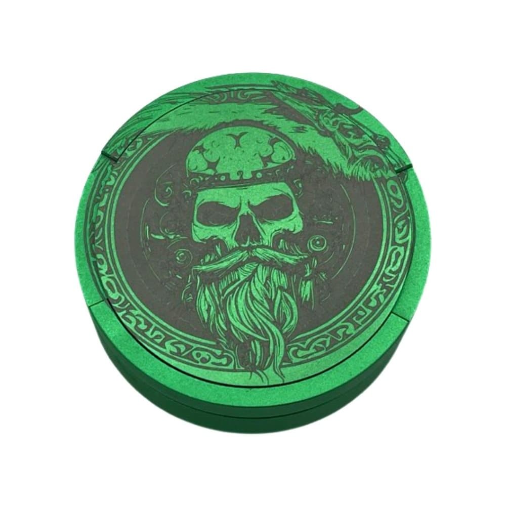 Grön snusdosa i aluminium för alla snus döskalle viking
