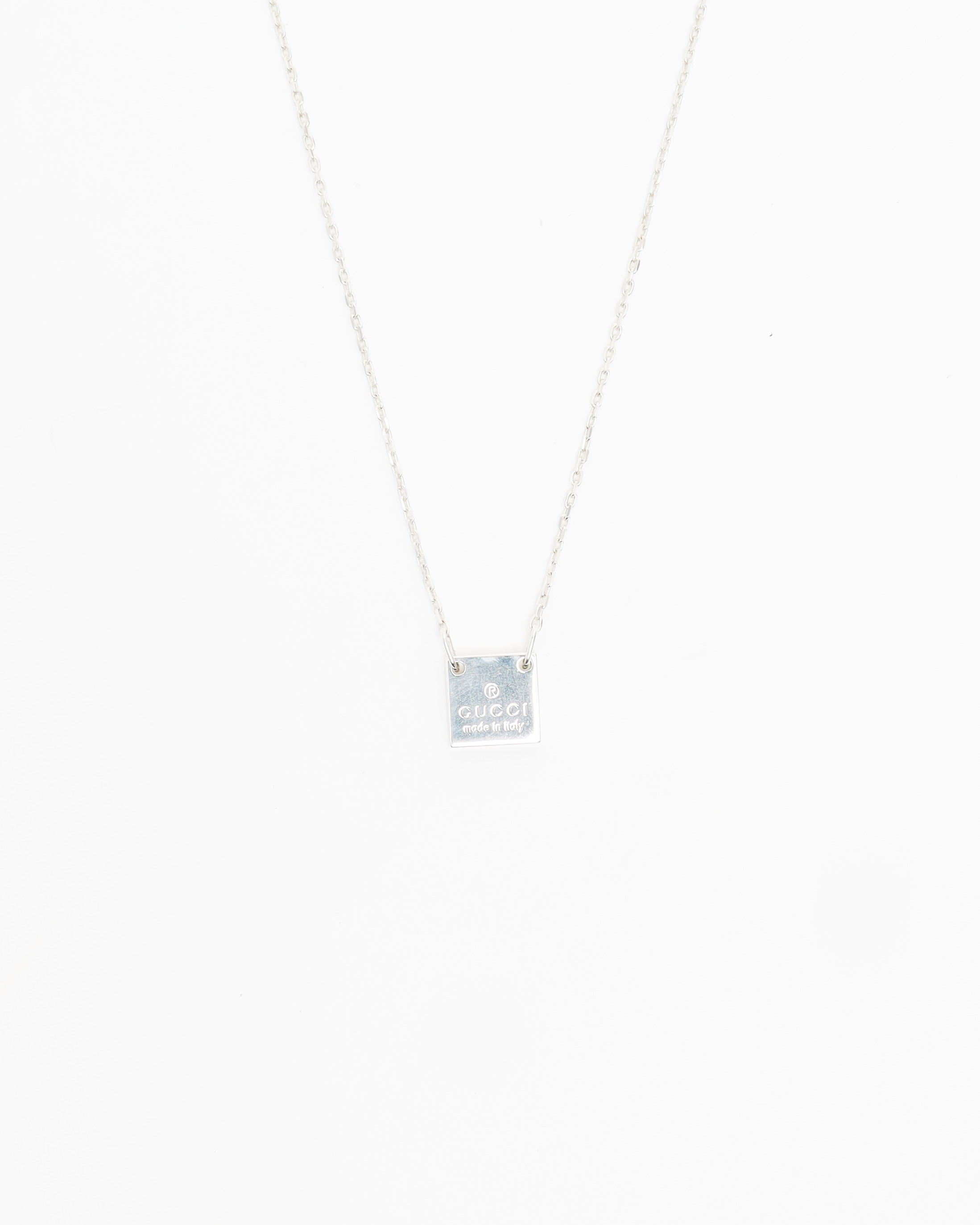 GUCCI Square Pendant Silver Necklace