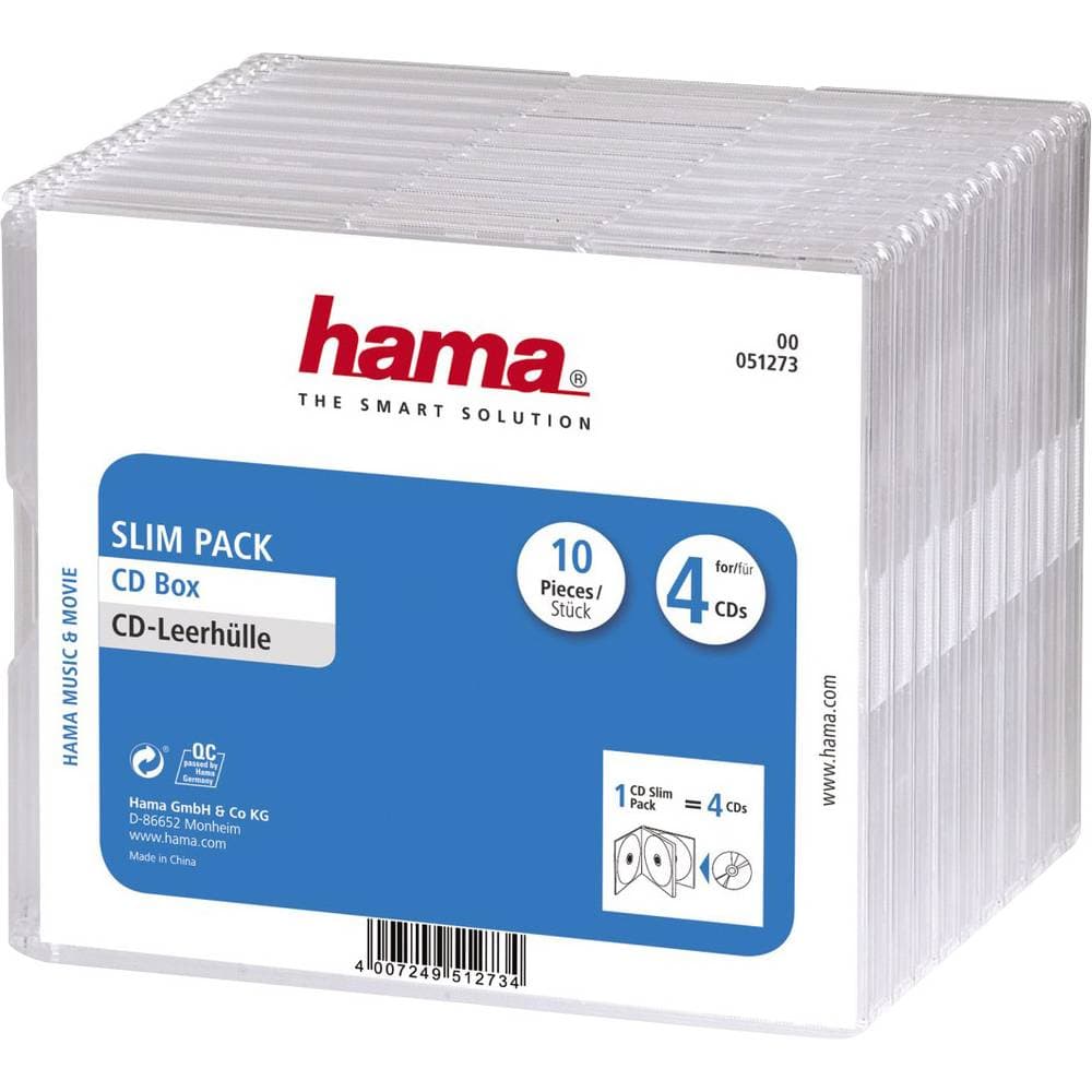 Hama CD-fodral, smalt 00051273 4 CD/DVD/Blu-ray-skivor Transparent Polystyren 10 st