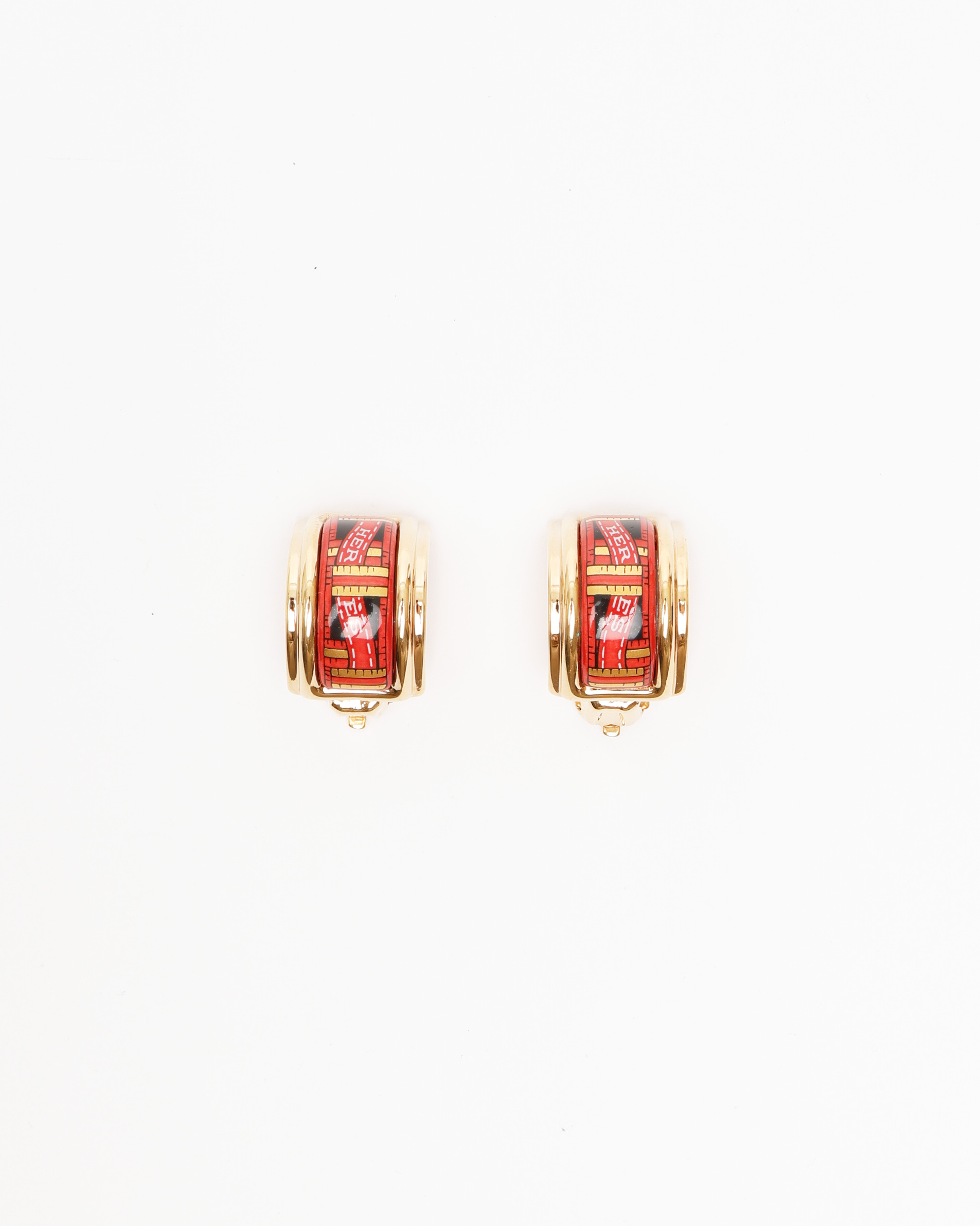 HERMÈS Black and Red Enamel Clip-On Earrings