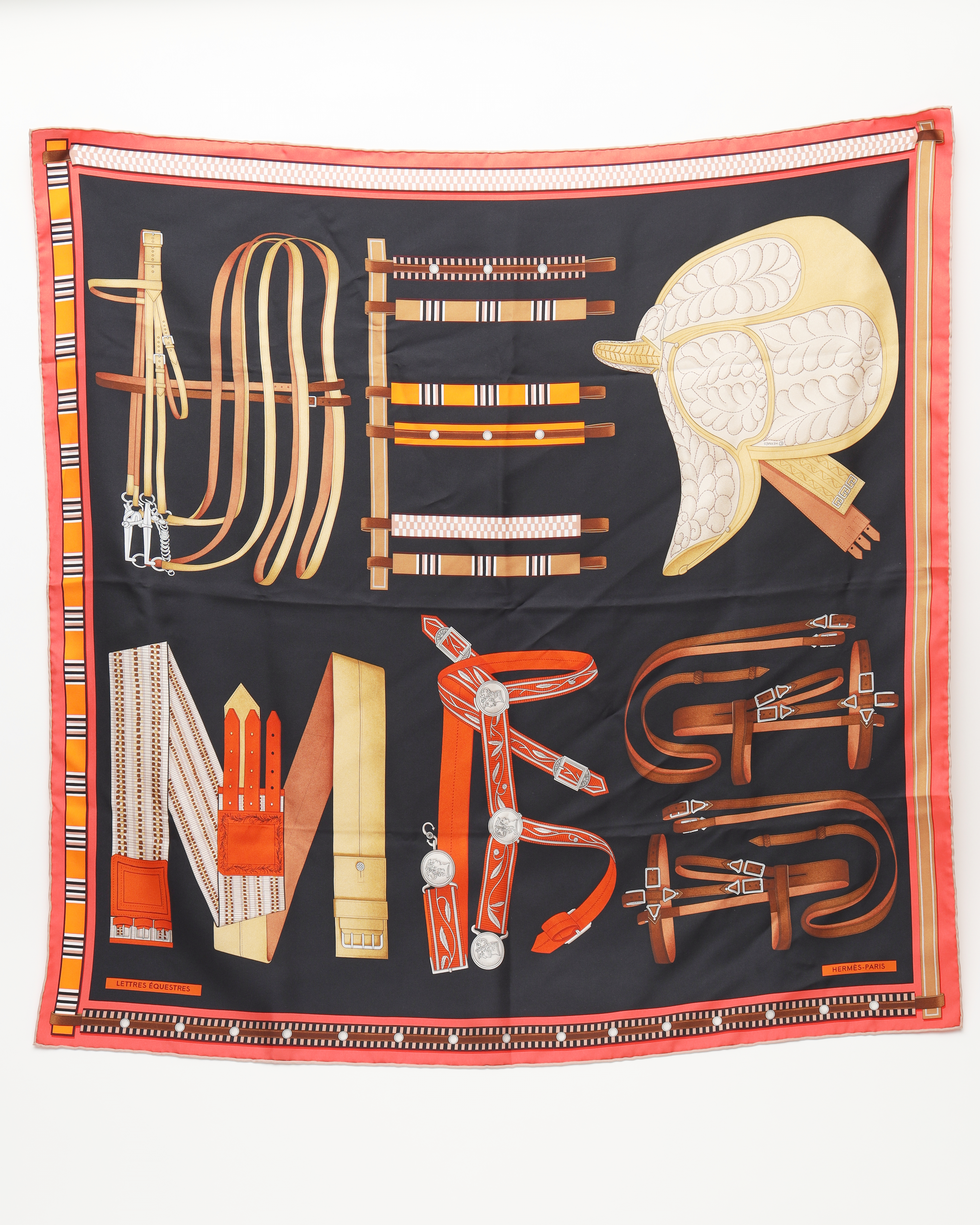 HERMÈS Carré 90 Lettres Equetres Rettle Echestle Silk Scarf