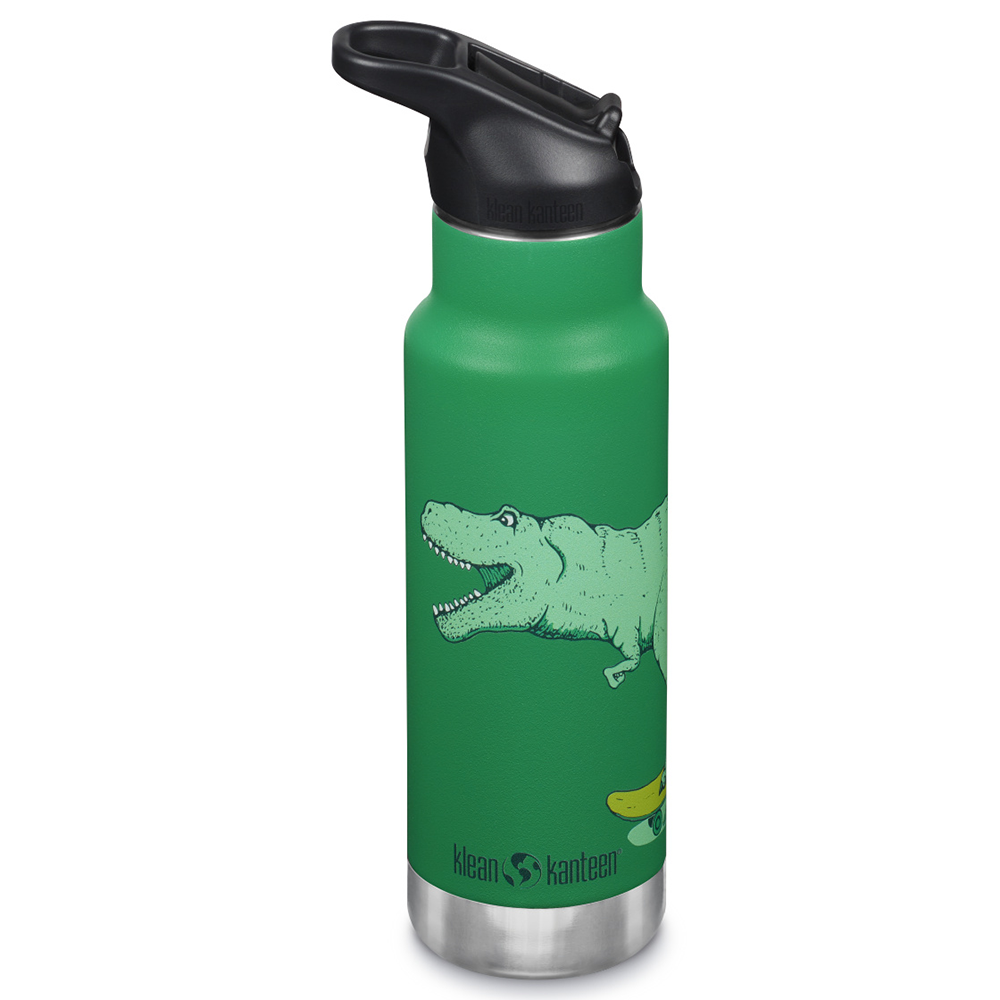 Kid Kanteen - Isolerad Vattenflaska Flip Seal Sport Cap, Dino Skate Green - 355 ml
