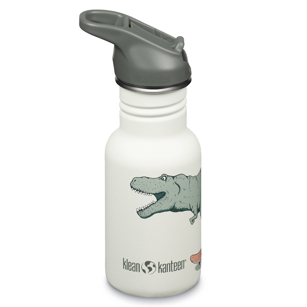 Kid Kanteen - Vattenflaska Flip Seal Sport Cap, Dino Skate White - 355 ml