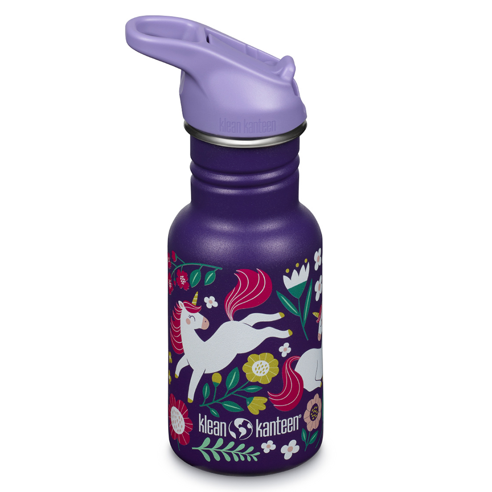 Kid Kanteen - Vattenflaska Flip Seal Sport Cap, Leaping Unicorns Purple - 355 ml