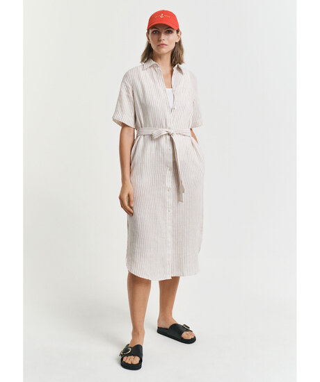 Linen striped shirt dress