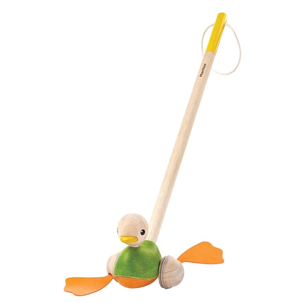 PlanToys - Gåleksak i Trä, Push Along Duck