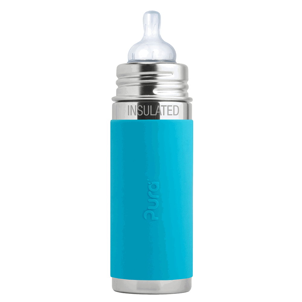 Pura - Isolerad Nappflaska Rostfritt Stål med Silikonhölje 260 ml, Aqua