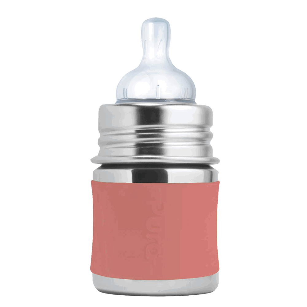 Pura - Nappflaska Rostfritt Stål med Silikonhölje 150 ml, Rose
