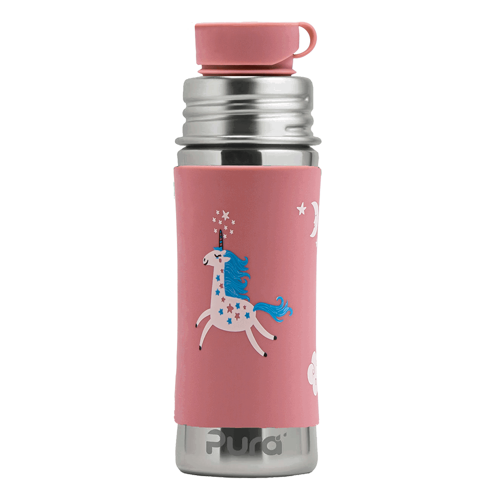 Pura - Sport Vattenflaska Rostfritt Stål med Silikonhölje 325 ml, Unicorn