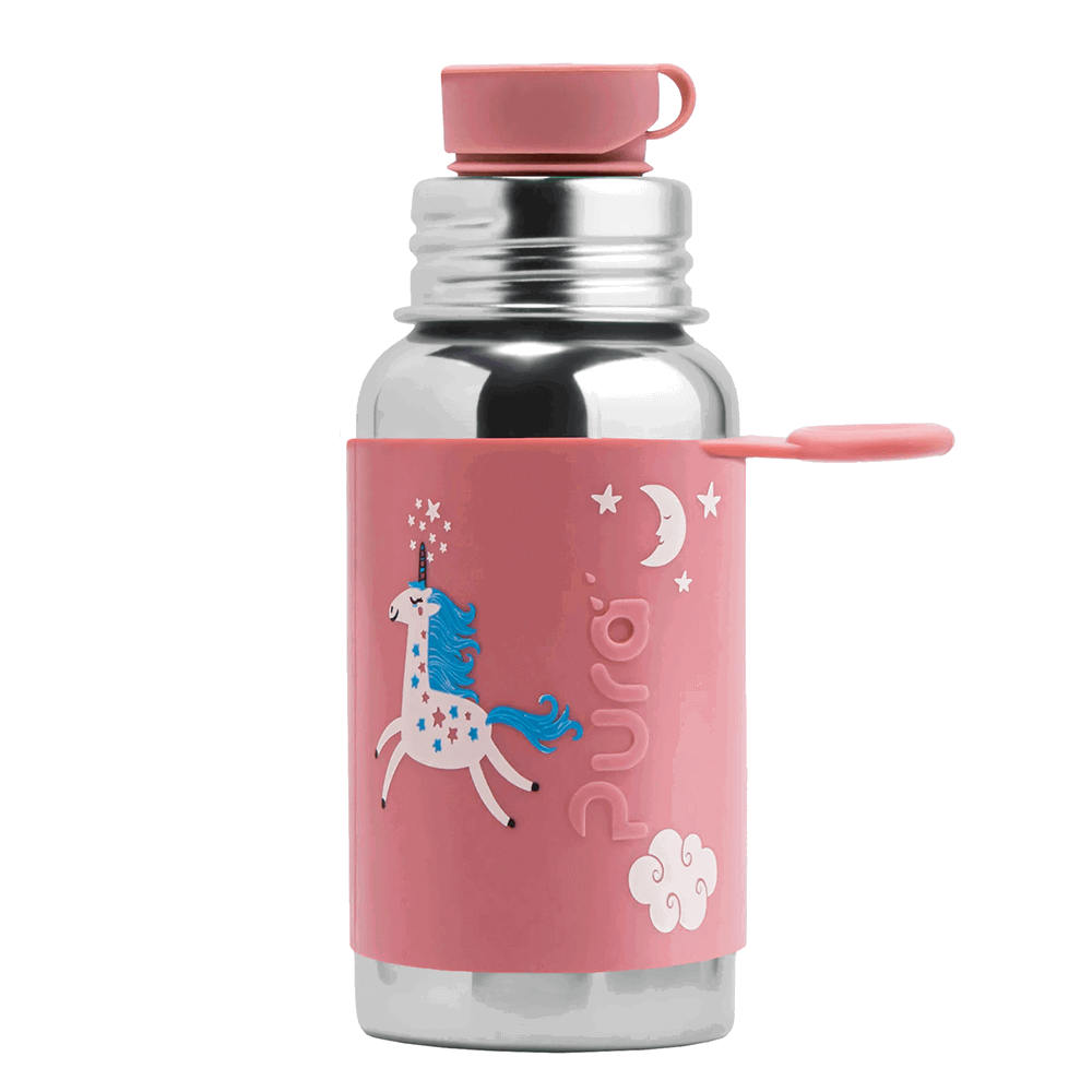 Pura - Sport Vattenflaska Rostfritt Stål med Silikonhölje 550 ml, Unicorn