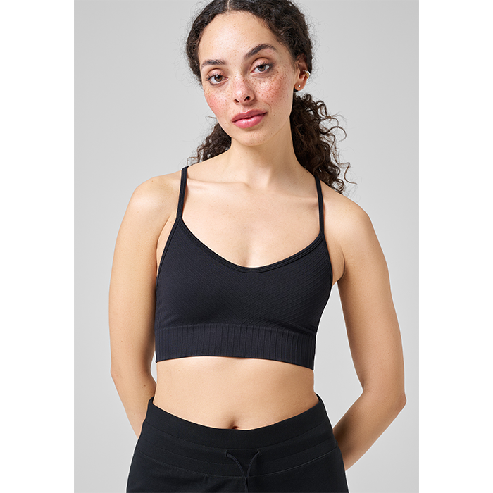 Seamless Graphical Rib Sports Top, Black